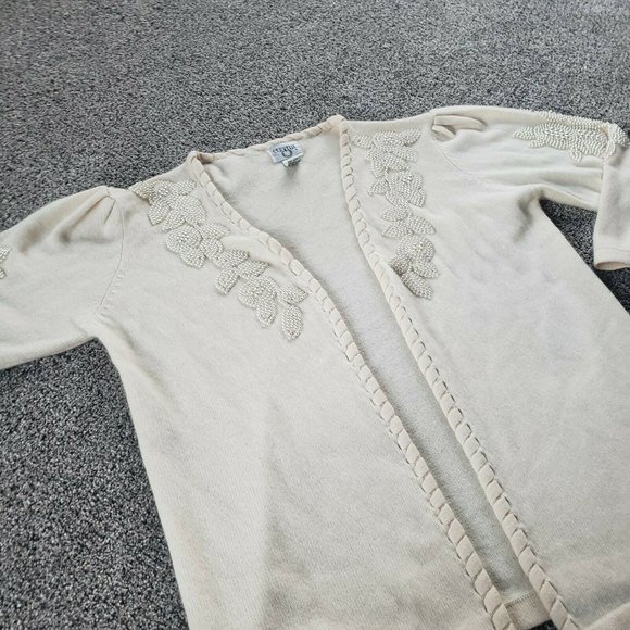 Vintage CERVELLE Open Front Cardigan Cream Embellishment Angora Lambswool - Picture 10 of 10